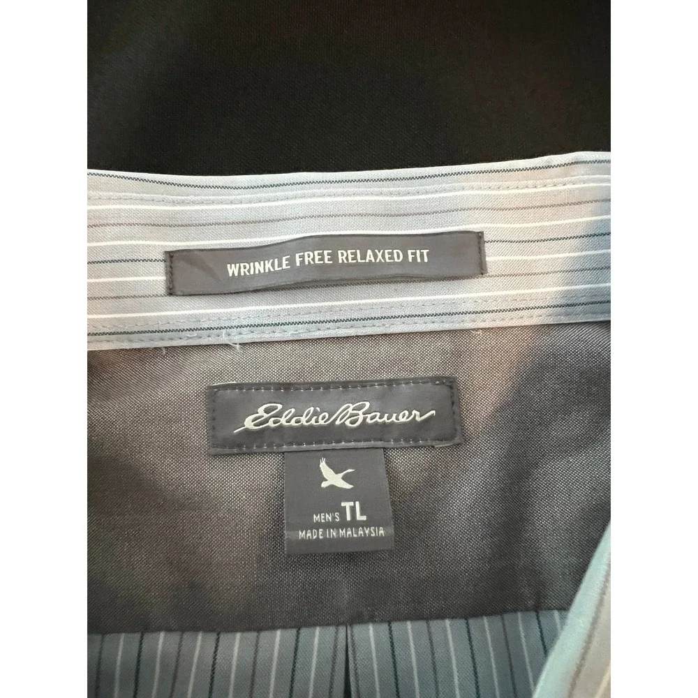 Eddie Bauer Mens Tall XL Blue White Striped Wrinkle Free Relaxed Fit Shirt L/S